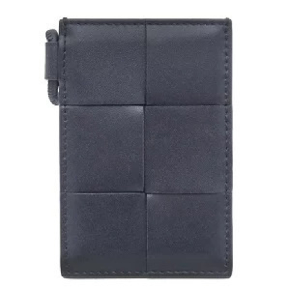Bottega Veneta Pass Case Wallet Cassette Badge Leather Navy Blue Card